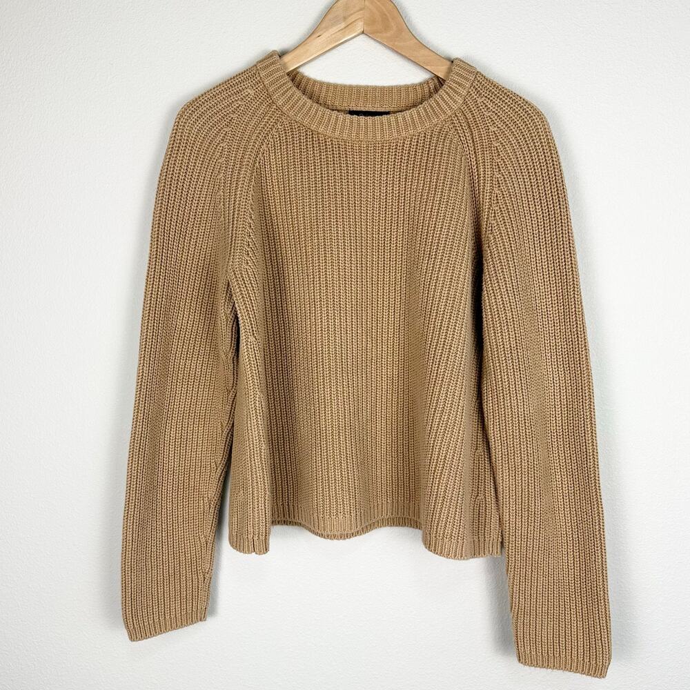 QUINCE 100% Organic Cotton Fisherman Crew Sweater Camel Large EUC - Picture 5 of 8